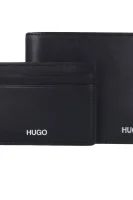 skórzany peňaženka+puzdro na vizitky HUGO 	čierna	