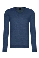 vlnený sveter melba p | slim fit BOSS BLACK 	modrá	